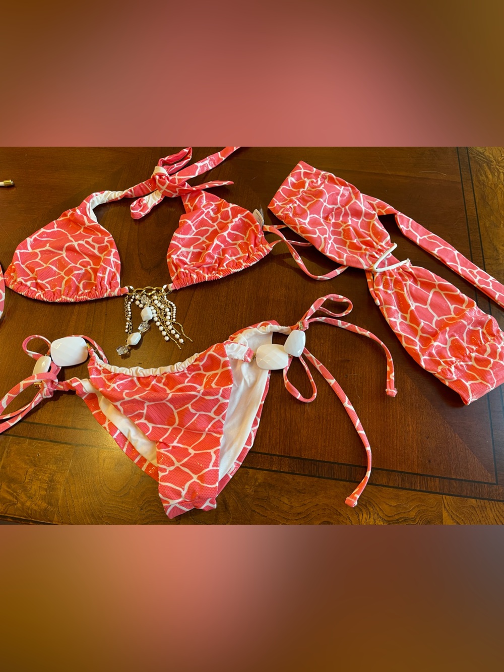 Beach bunny pink mermaid bikini bandeau XS, fringe top M and bottoms M - Picture 12 of 16